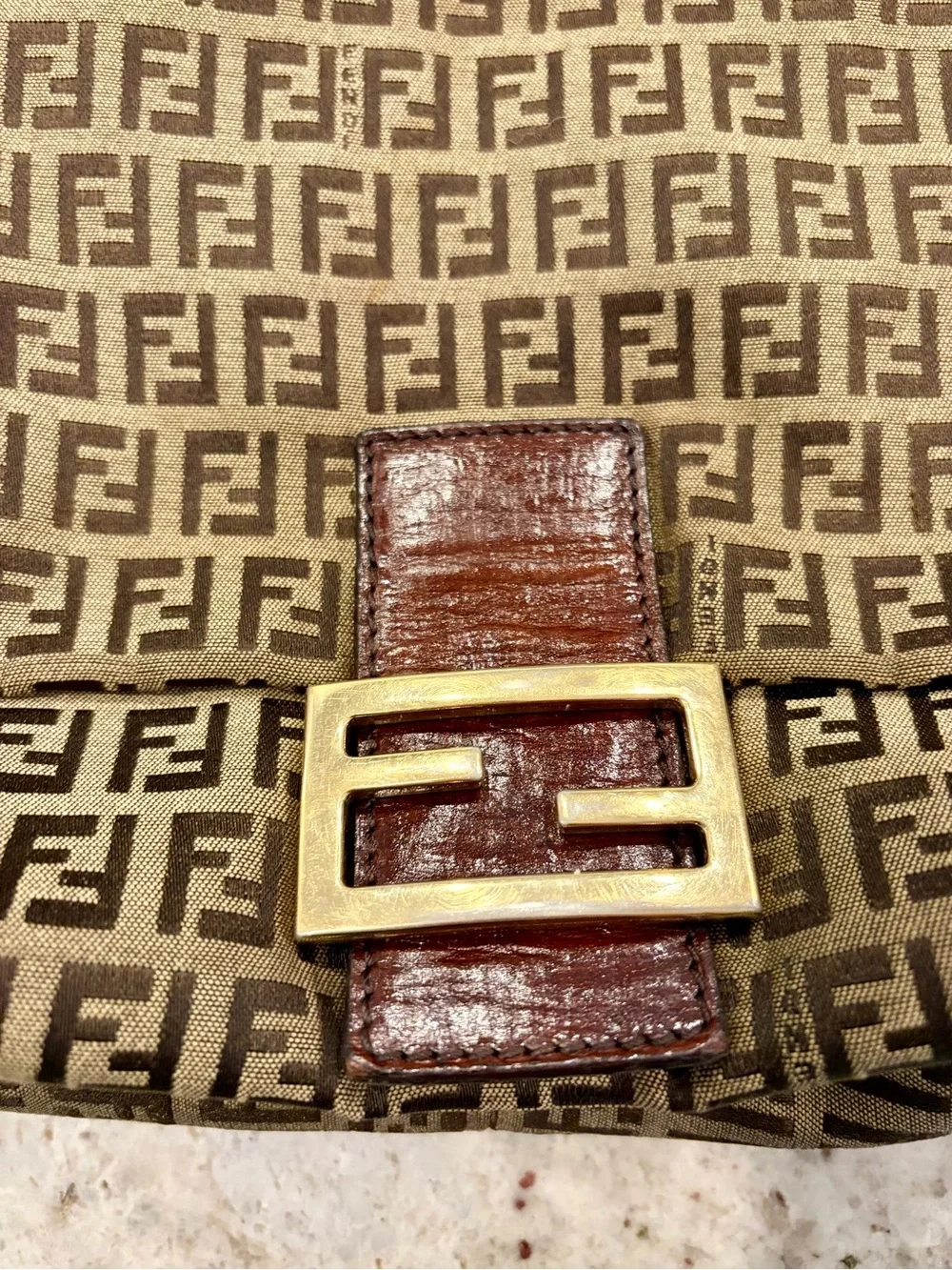 Fendi Brown FF Zucca Canvas Shoulder Bag with Gold Buckle - Picture 4 of 10